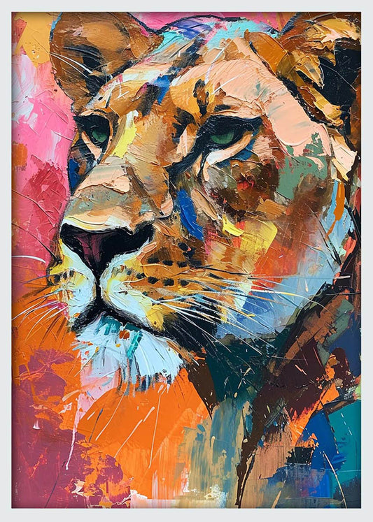 Colorful Lioness Portrait – Bold Abstract Animal Canvas & Poster Wall Art – T1265 – AiPrintLab