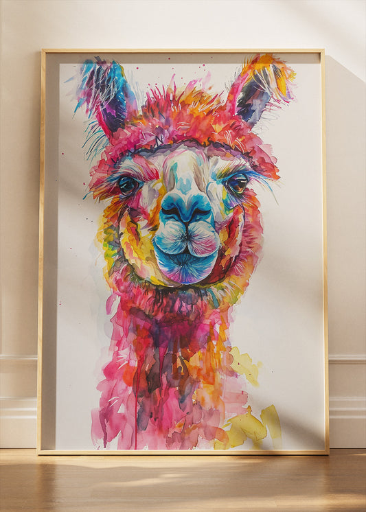 Colorful Llama Wall Art Print & Canvas – Vibrant Watercolor Animal Artwork