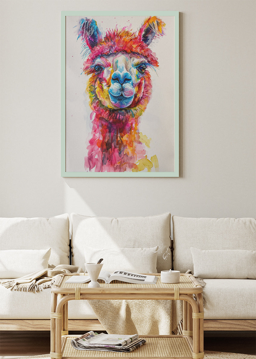 Colorful Llama Wall Art Print & Canvas – Vibrant Watercolor Animal Artwork