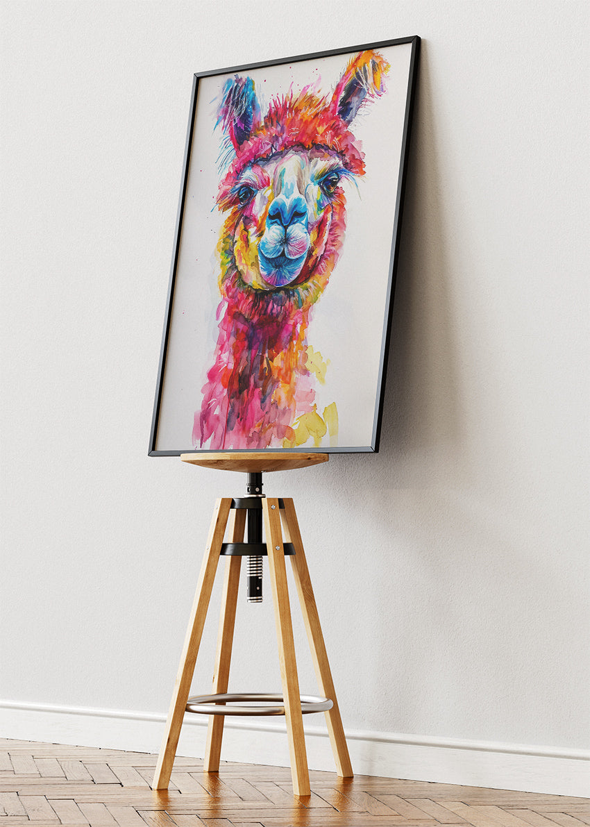 Colorful Llama Wall Art Print & Canvas – Vibrant Watercolor Animal Artwork