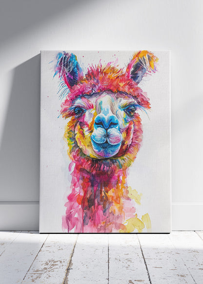 Colorful Llama Wall Art Print & Canvas – Vibrant Watercolor Animal Artwork