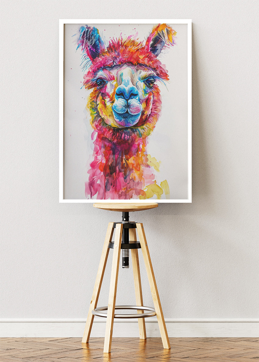 Colorful Llama Wall Art Print & Canvas – Vibrant Watercolor Animal Artwork