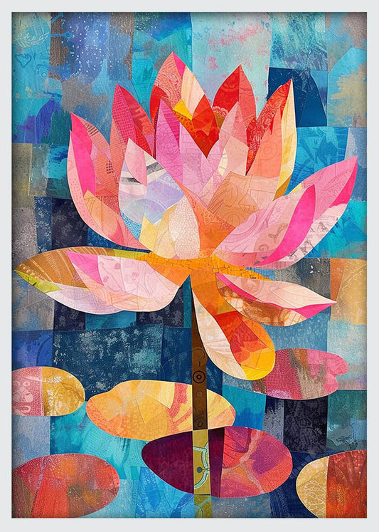 Colorful Lotus Flower Collage Art – Modern Floral Canvas Wall Art & Poster Print – T1195 – AiPrintLab