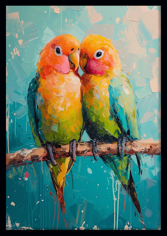 Colorful Lovebirds – Romantic Tropical Bird Canvas Wall Art – T948 – AiPrintLab