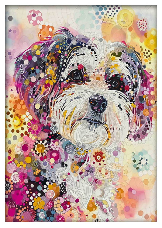 Colorful Mosaic Dog Canvas Art Print, Playful Pet Poster Wall Decor – T894 – AiPrintLab