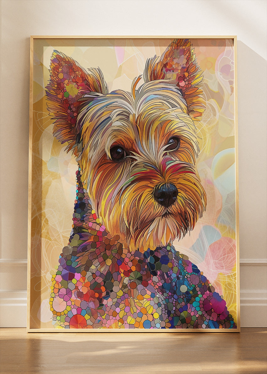 Colorful Mosaic Yorkie Dog Poster & Canvas Print – Modern Vibrant Pet Art