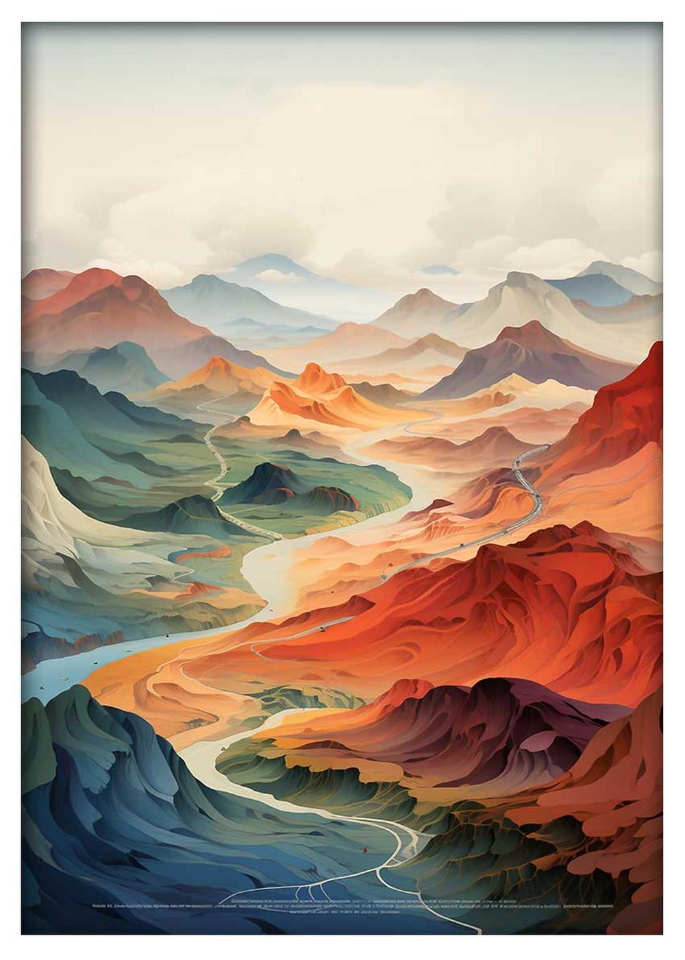 Colorful Mountain Valley Landscape Canvas Art & Poster – T620 – AiPrintLab