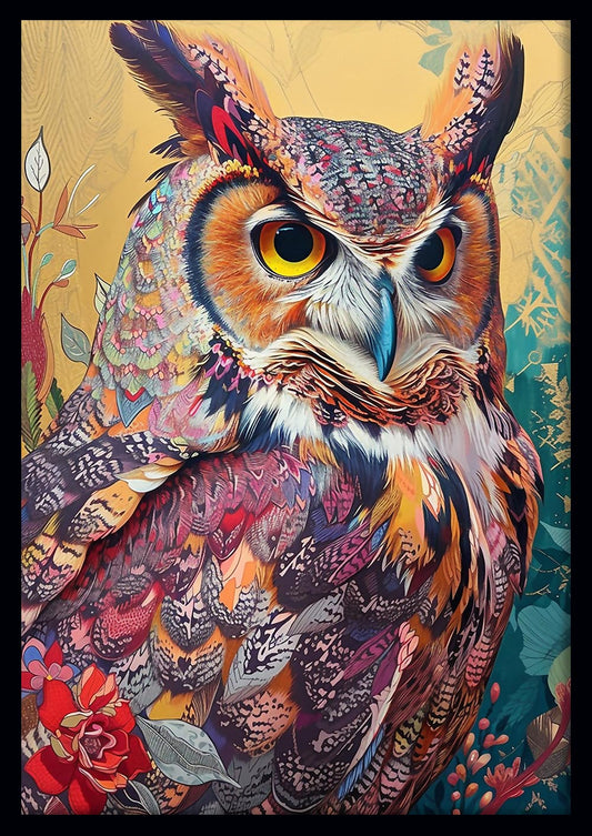 Colorful Owl Wisdom – Vibrant Forest Canvas & Poster Art – T824 – AiPrintLab