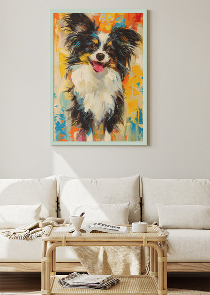 Colorful Papillon Dog Poster & Canvas Print – Expressive Modern Pet Wall Art