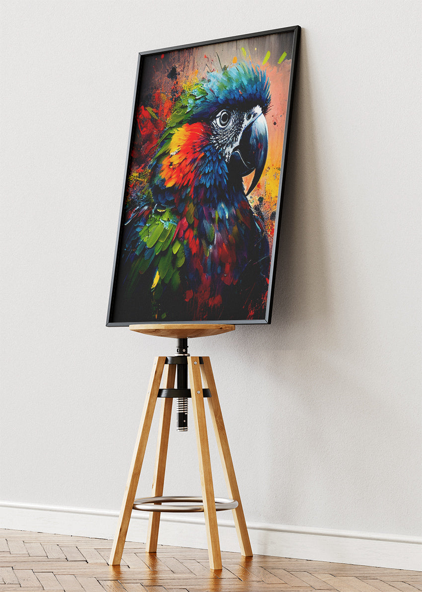 Colorful Parrot Poster & Canvas Print – Vibrant Splash Art Bird Illustration