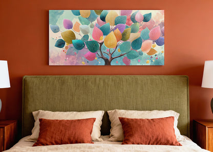 Colorful Pastel Leaves Tree Canvas Wall Art – Modern Abstract Nature Painting – Single & 3 Panel Canvas – AI PRINT LAB