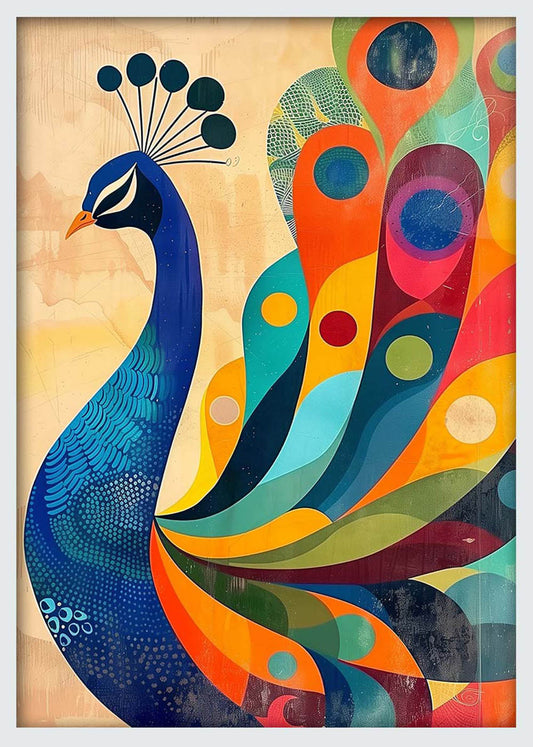 Colorful Peacock Illustration – Vibrant Modern Bird Canvas & Poster Wall Art – T1262 – AiPrintLab