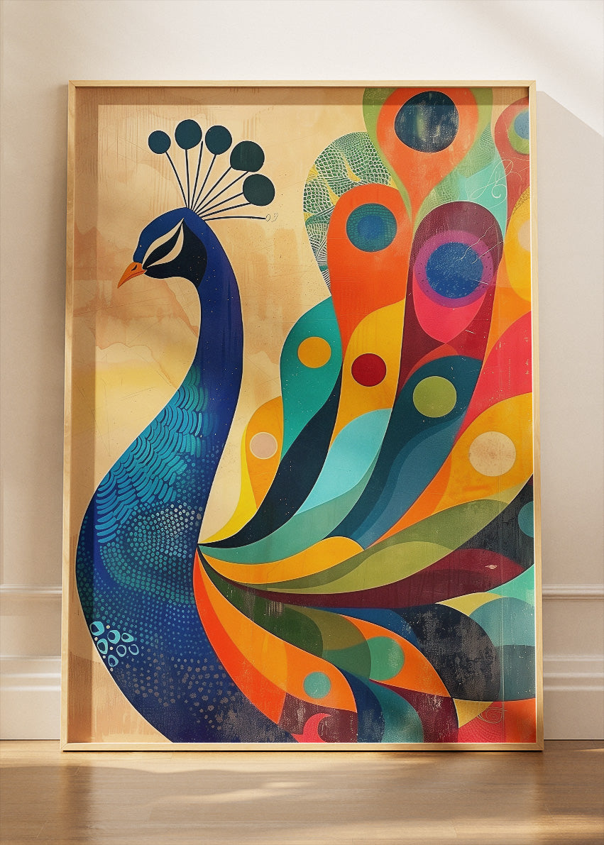 Colorful Peacock Poster & Canvas Print – Modern Abstract Bird Wall Art