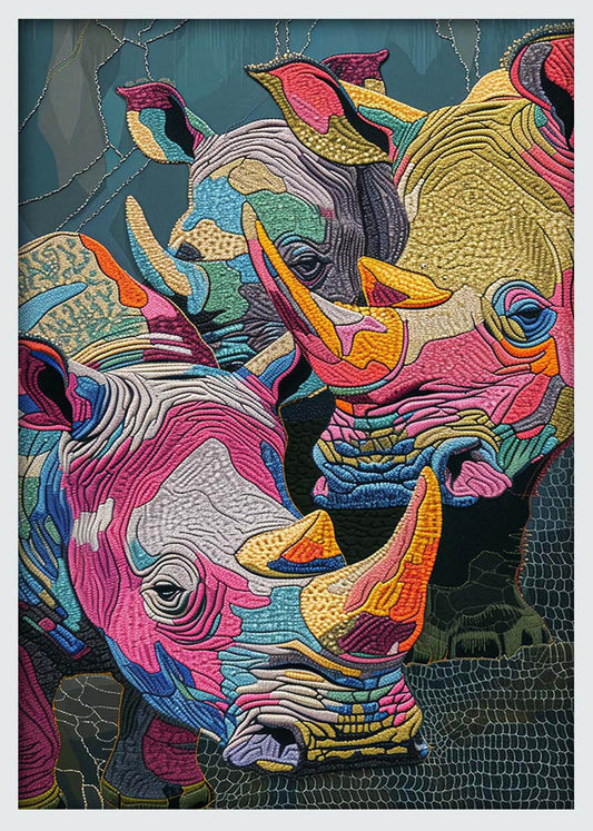 Colorful Rhino Herd – Abstract Safari Animal Canvas & Poster Art – T1247 – AiPrintLab
