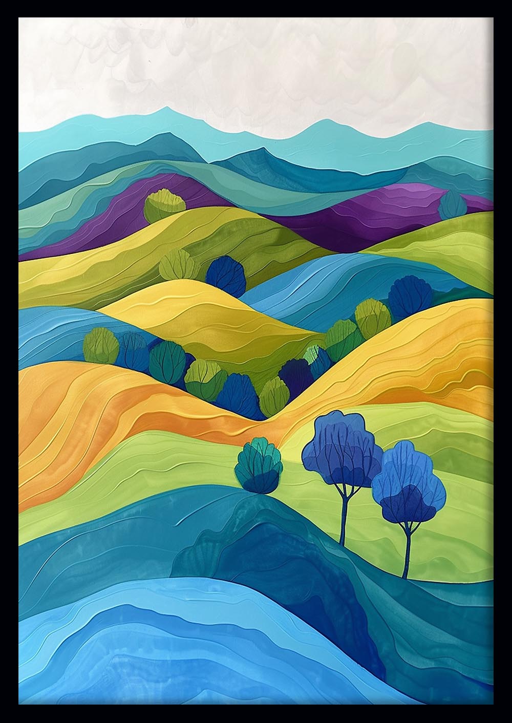 Colorful Rolling Hills – Abstract Landscape Canvas & Poster Wall Art – T1217 – AiPrintLab