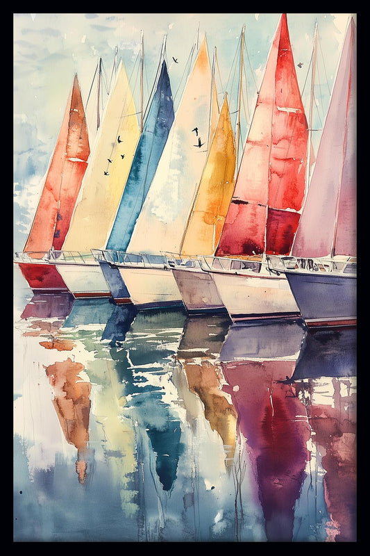 Colorful Sailboats Canvas Print & Poster – Watercolor Wall Art – T1408 –