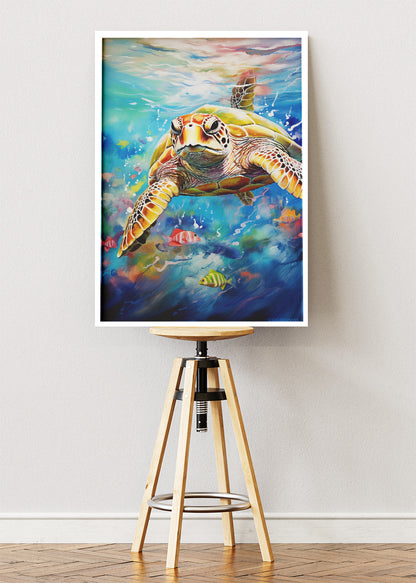 Colorful Sea Turtle Ocean Canvas & Poster Print – AI PRINT LAB