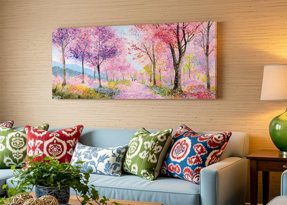 Colorful Spring Blossom Forest Canvas Wall Art – Pink Landscape Painting – Single & 3 Panel Canvas – AI PRINT LAB