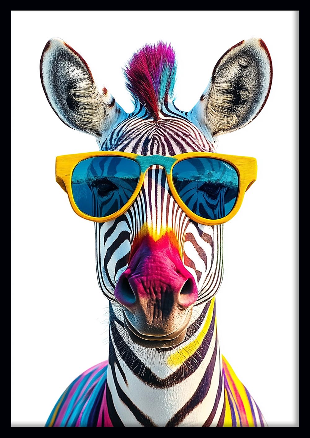 Colorful Zebra with Sunglasses Wall Art – Fun Animal Canvas & Poster Print – T1451 –
