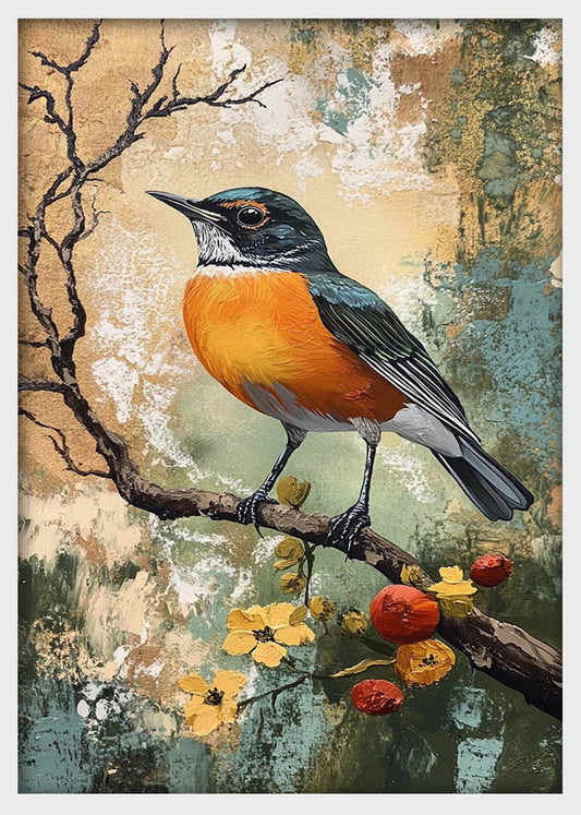 Colorful Bird on Branch Canvas Wall Art & Poster Print | Nature-Inspired Wildlife Painting – T1324 – AiPrintlab