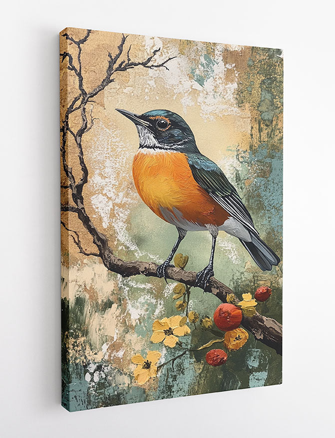 Colorful Bird on Branch Canvas Wall Art & Poster Print | Nature-Inspired Wildlife Painting – T1324 – AiPrintlab 2