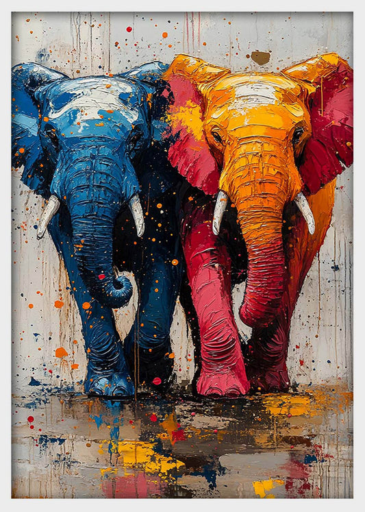 Colorful Elephant Duo Canvas Wall Art & Poster Print | Vibrant Animal Expressionist Painting – T1332 – Aiprintlab