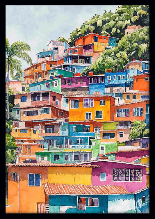 Colorful Hillside Houses Canvas Wall Art & Poster Print | Vibrant Favela-Inspired Architecture – T1321 – AiPrintlab 1