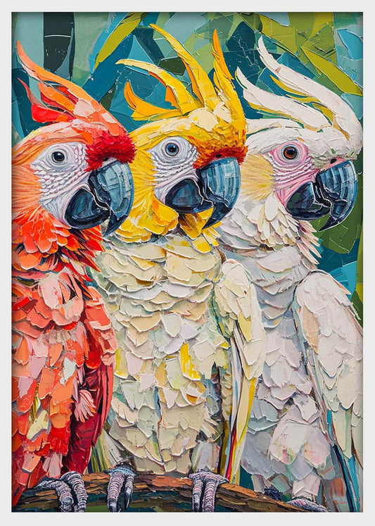Colorful Parrots Canvas Wall Art & Poster Print | Tropical Bird Mosaic Painting – T1348 – Aiprintlab