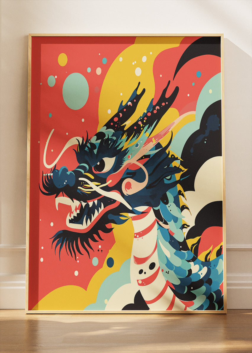 Colourful Dragon Art Poster & Canvas Print – Modern Asian Inspired Illustration Wall Decor