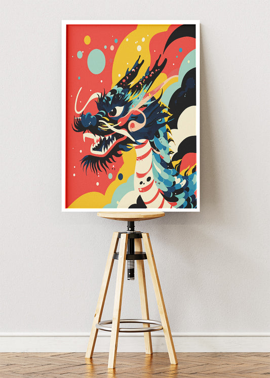 Colourful Dragon Art Poster & Canvas Print – Modern Asian Inspired Illustration Wall Decor