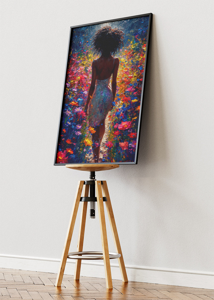 Colourful Floral Woman Wall Art – Vibrant Abstract Garden Canvas Print & Modern Statement Poster for Living Room Decor UK