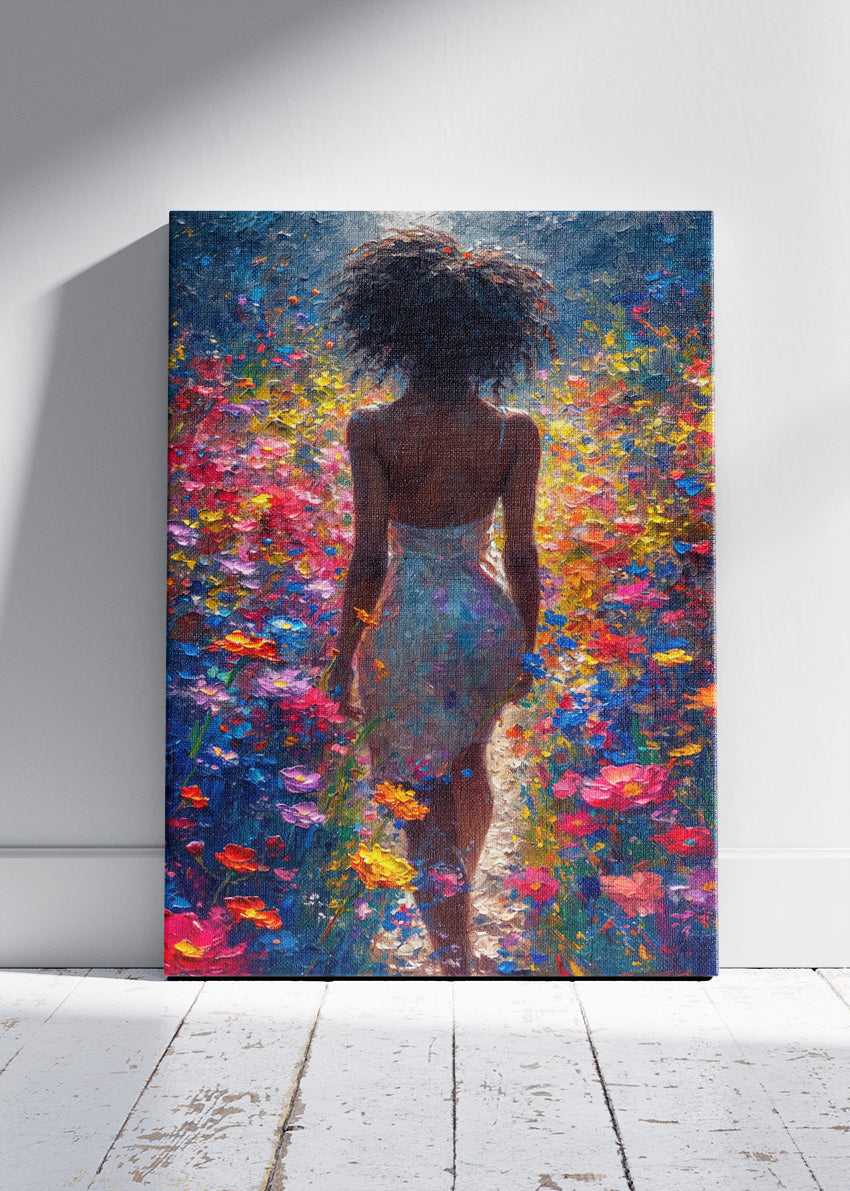 Colourful Floral Woman Wall Art – Vibrant Abstract Garden Canvas Print & Modern Statement Poster for Living Room Decor UK