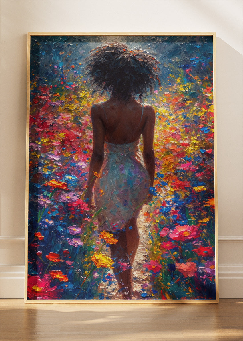 Colourful Floral Woman Wall Art – Vibrant Abstract Garden Canvas Print & Modern Statement Poster for Living Room Decor UK