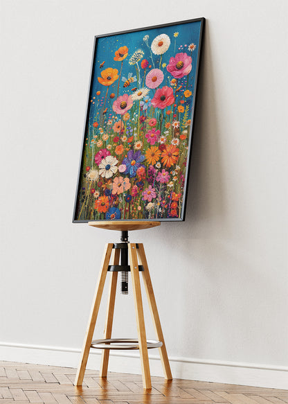 Colourful Wildflower Meadow Wall Art – Vibrant Floral Garden Canvas Print & Modern Botanical Poster for Living Room Decor UK