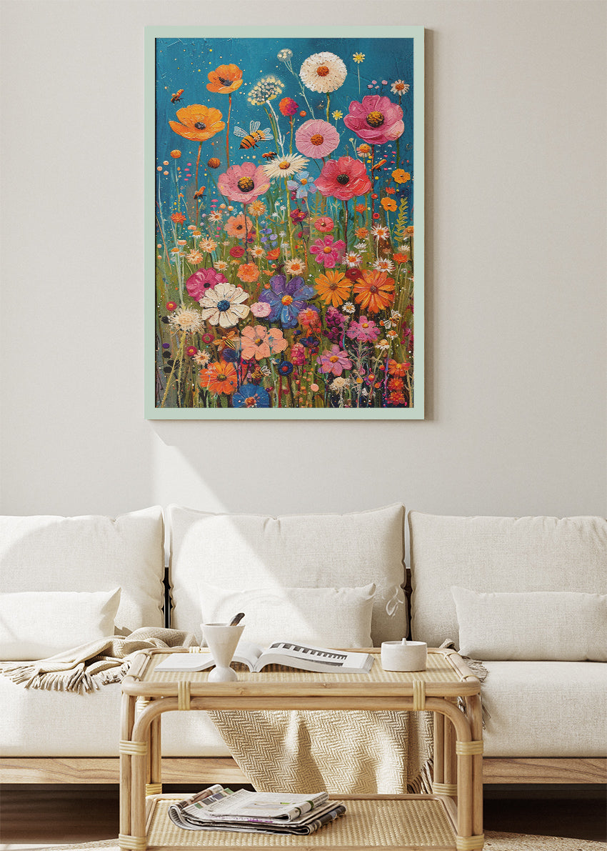Colourful Wildflower Meadow Wall Art – Vibrant Floral Garden Canvas Print & Modern Botanical Poster for Living Room Decor UK