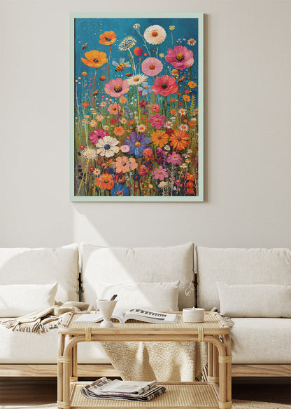 Colourful Wildflower Meadow Wall Art – Vibrant Floral Garden Canvas Print & Modern Botanical Poster for Living Room Decor UK
