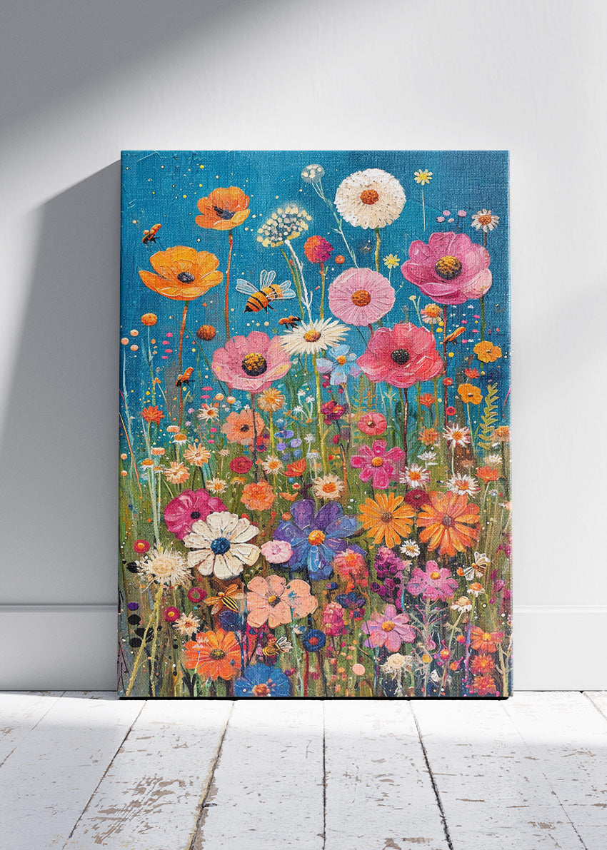 Colourful Wildflower Meadow Wall Art – Vibrant Floral Garden Canvas Print & Modern Botanical Poster for Living Room Decor UK