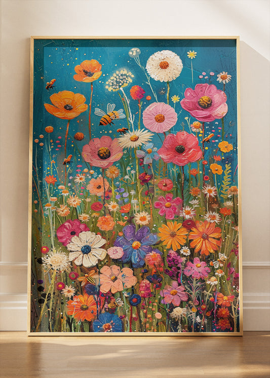 Colourful Wildflower Meadow Wall Art – Vibrant Floral Garden Canvas Print & Modern Botanical Poster for Living Room Decor UK