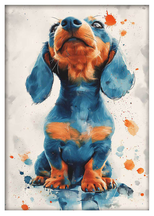 Confident Blue Dachshund Pop Art – Colorful Dog Canvas & Poster Wall Art – T911 – AiPrintLab