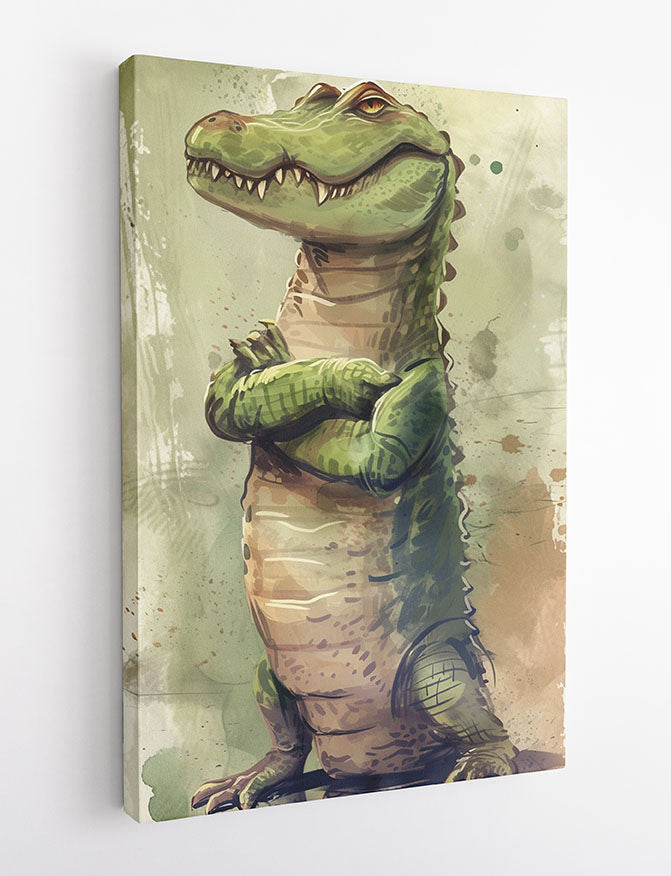Confident Cartoon Crocodile – Funny Animal Character Canvas & Poster Wall Art – T1148 – AiPrintLab