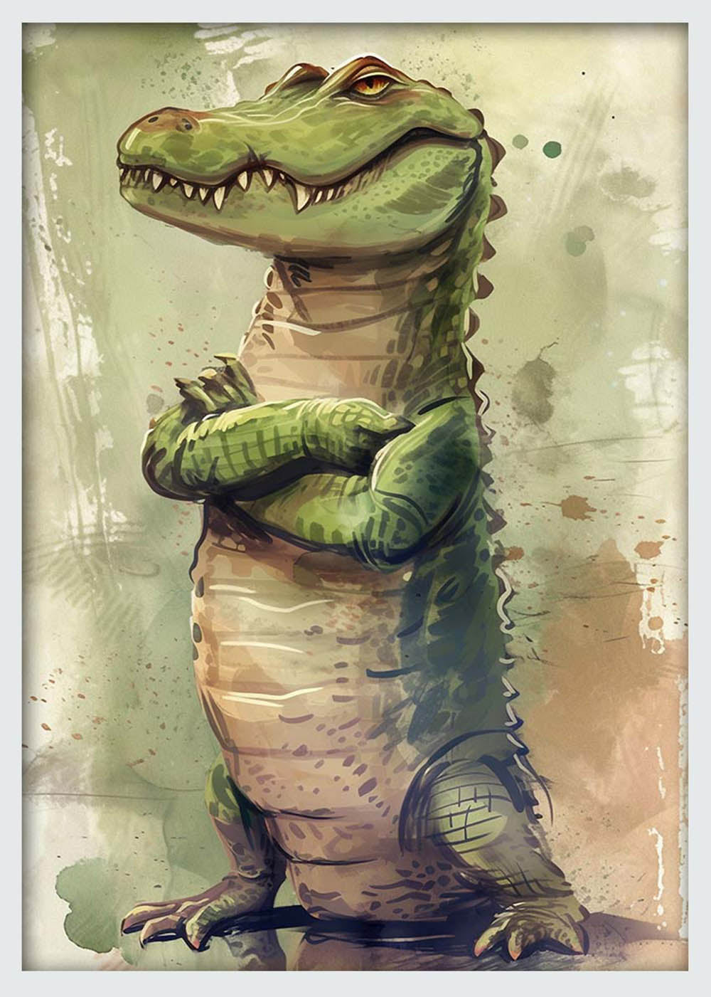 Confident Cartoon Crocodile – Funny Animal Character Canvas & Poster Wall Art – T1148 – AiPrintLab