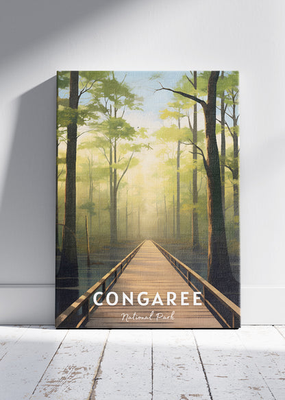 Congaree National Park Poster & Canvas Print – Illustrated Forest Boardwalk Landscape Wall Art