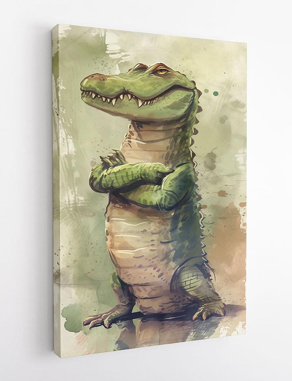Cool Cartoon Alligator Poster – Funny Green Crocodile Canvas Wall Art – T791 – AiPrintLab