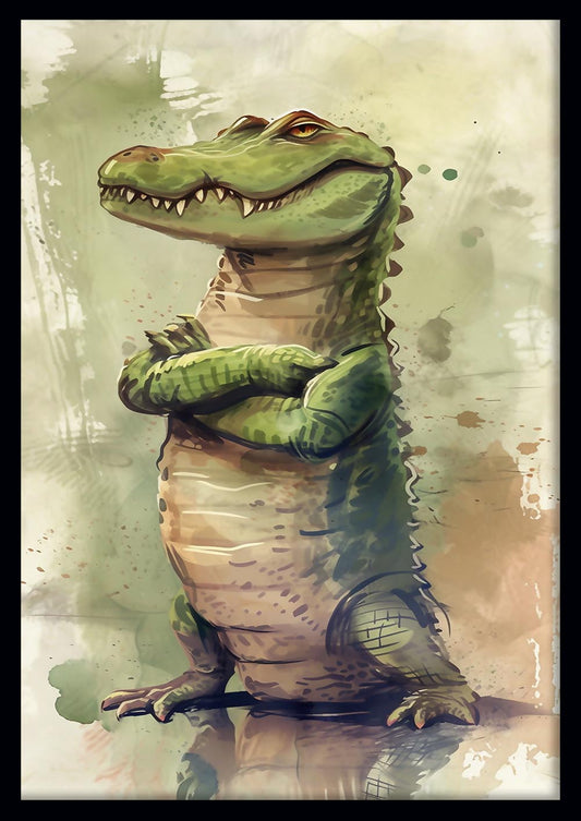 Cool Cartoon Alligator Poster – Funny Green Crocodile Canvas Wall Art – T791 – AiPrintLab