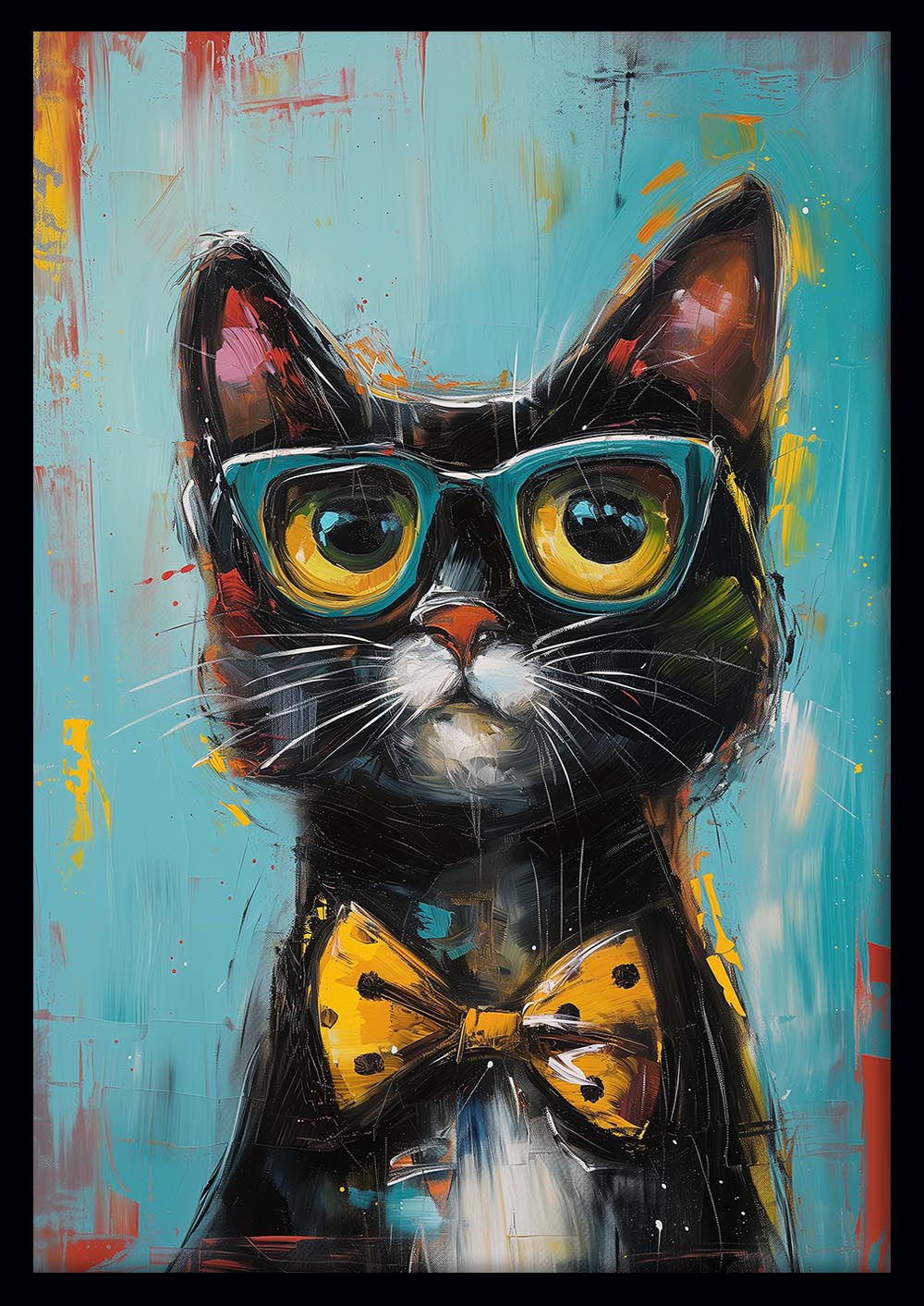 Cool Cat in Glasses – Quirky Tuxedo Cat Canvas & Poster Wall Art – T1072 – AiPrintLab
