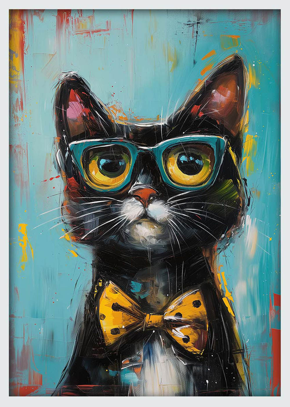 Cool Cat in Glasses – Quirky Tuxedo Cat Canvas & Poster Wall Art – T1072 – AiPrintLab