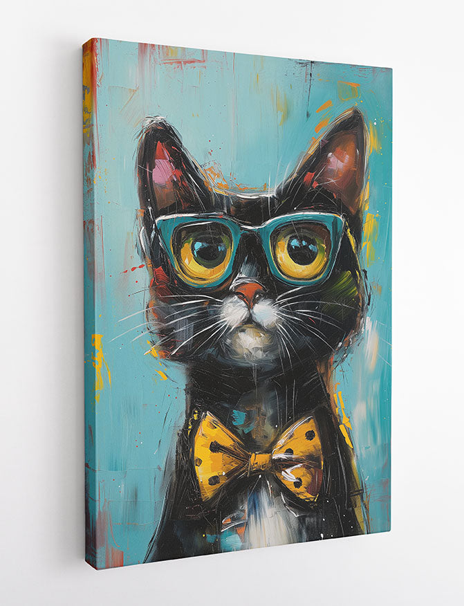 Cool Cat in Glasses – Quirky Tuxedo Cat Canvas & Poster Wall Art – T1072 – AiPrintLab