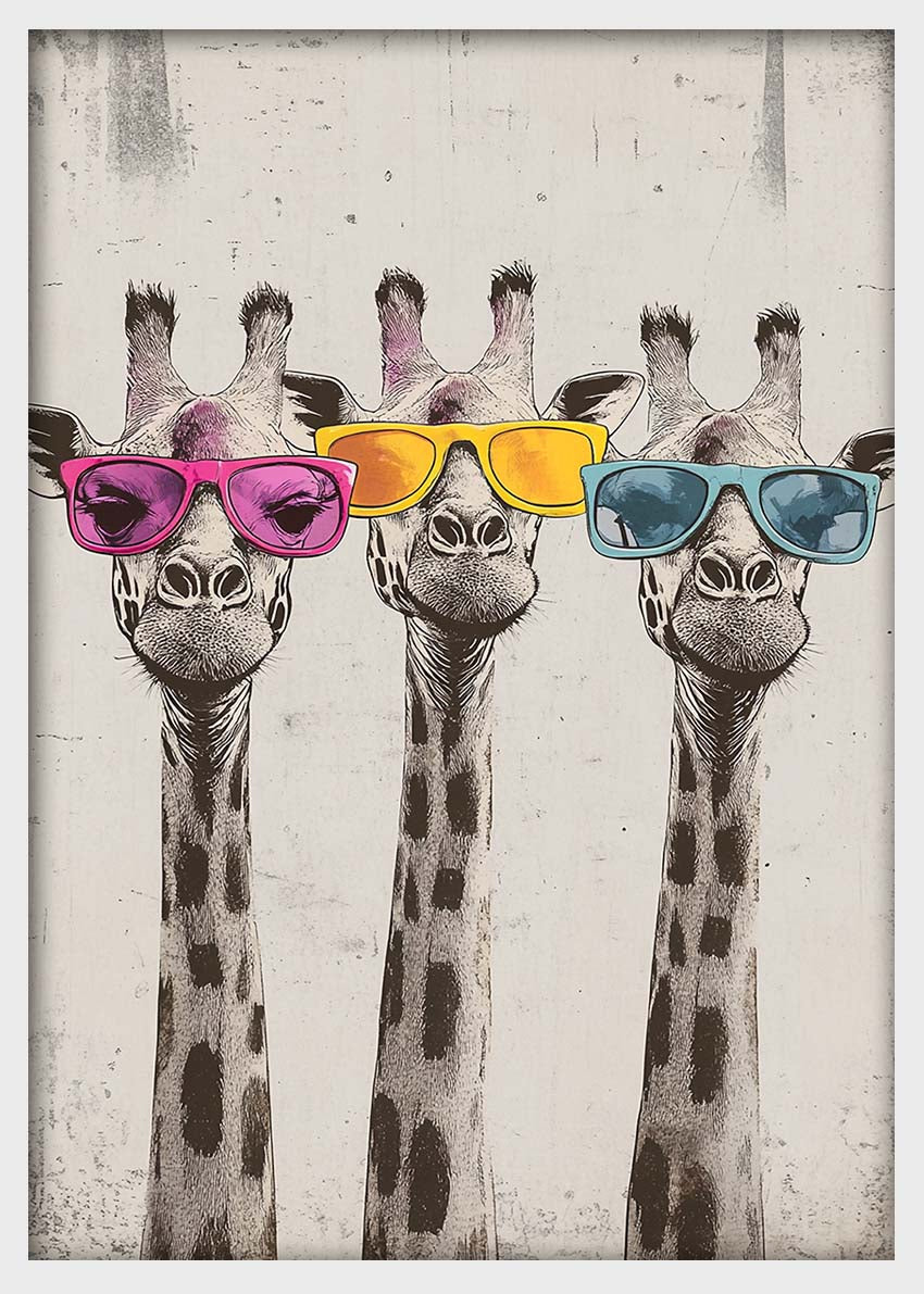 Cool Giraffes in Sunglasses – Funny Animal Pop Art Canvas & Poster – T1418 –
