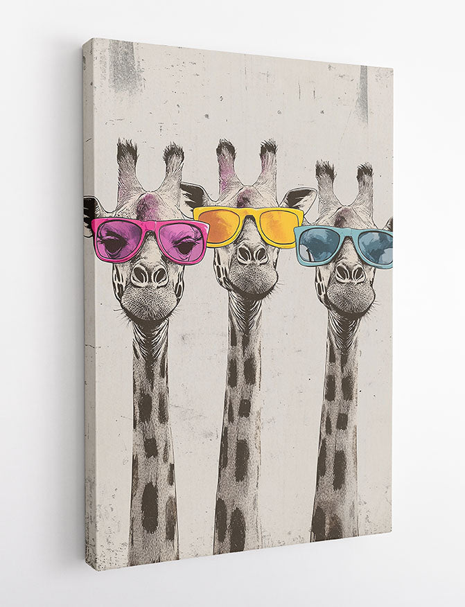 Cool Giraffes in Sunglasses – Funny Animal Pop Art Canvas & Poster – T1418 –