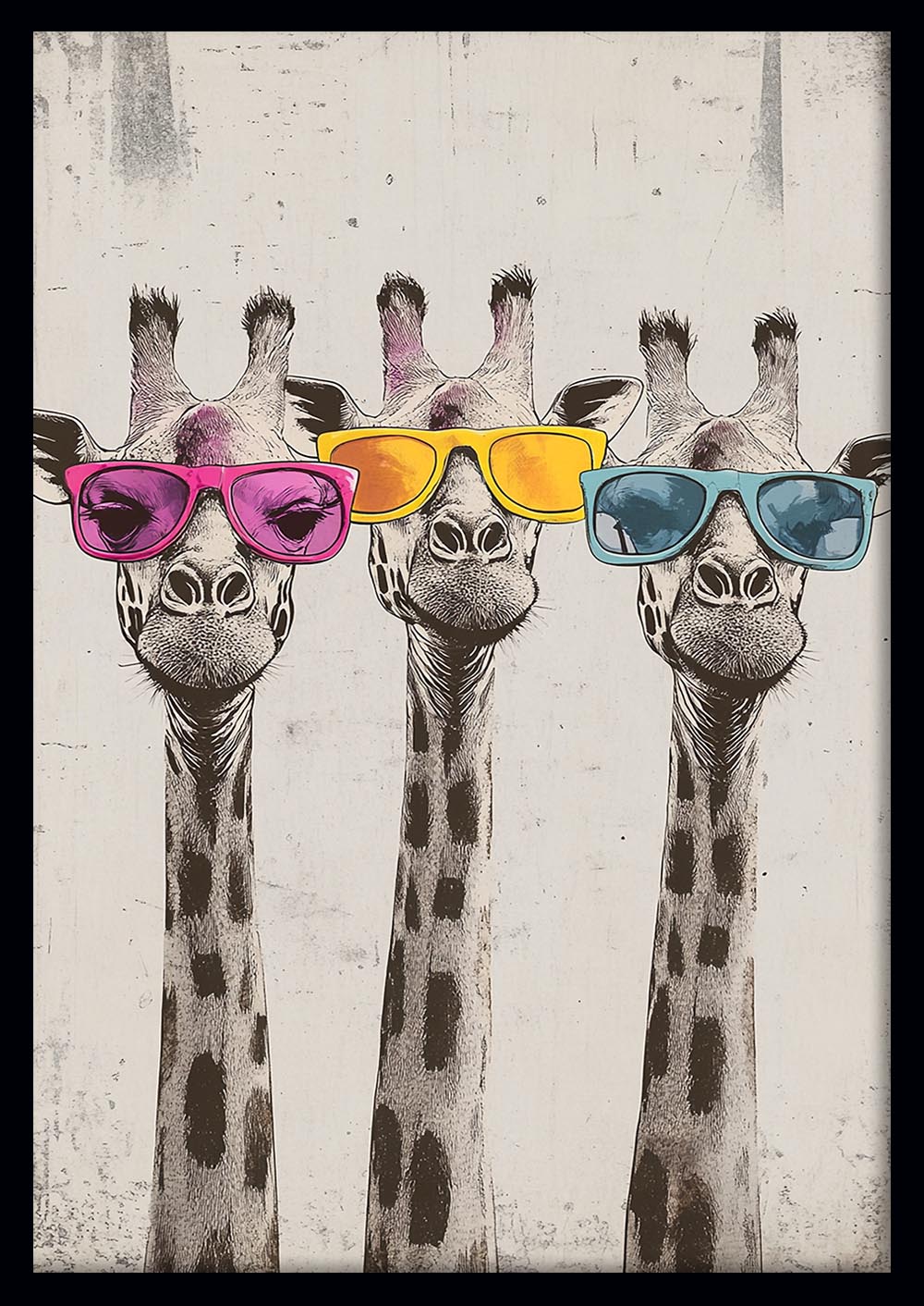 Cool Giraffes in Sunglasses – Funny Animal Pop Art Canvas & Poster – T1418 –